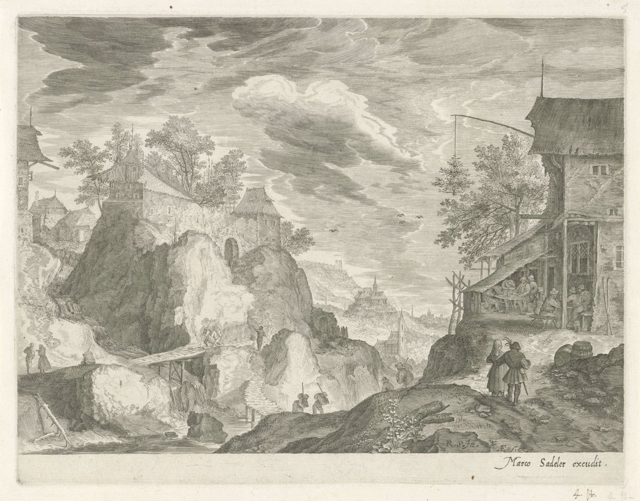 Felslandschaft mit Gasthaus und Häusern von Egidius  Sadeler (II)