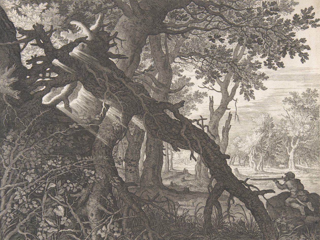 Ein Wald mit einer Hasenjagd, n.d. von Aegidius Sadeler II
