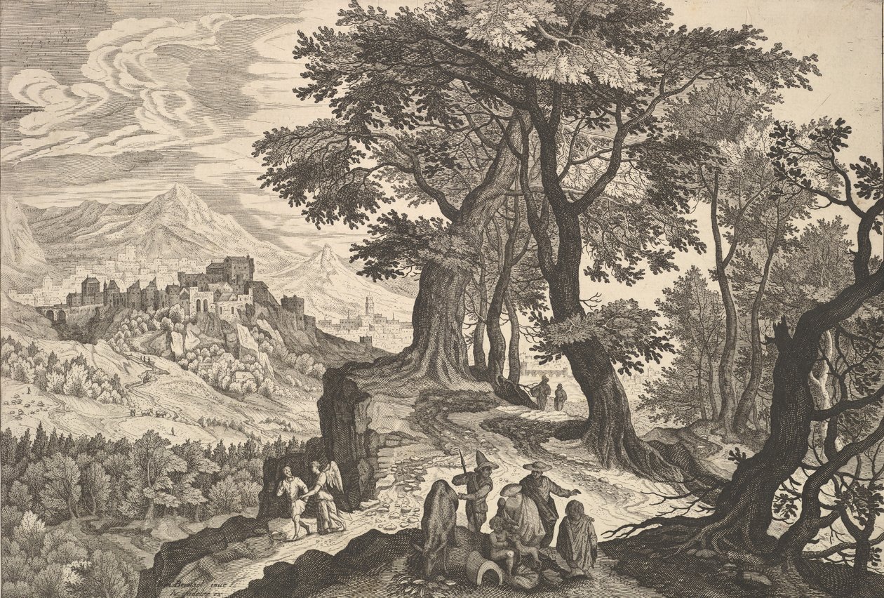 Landschaft mit Tobias und dem Engel und Zigeunern von Aegidius Sadeler II