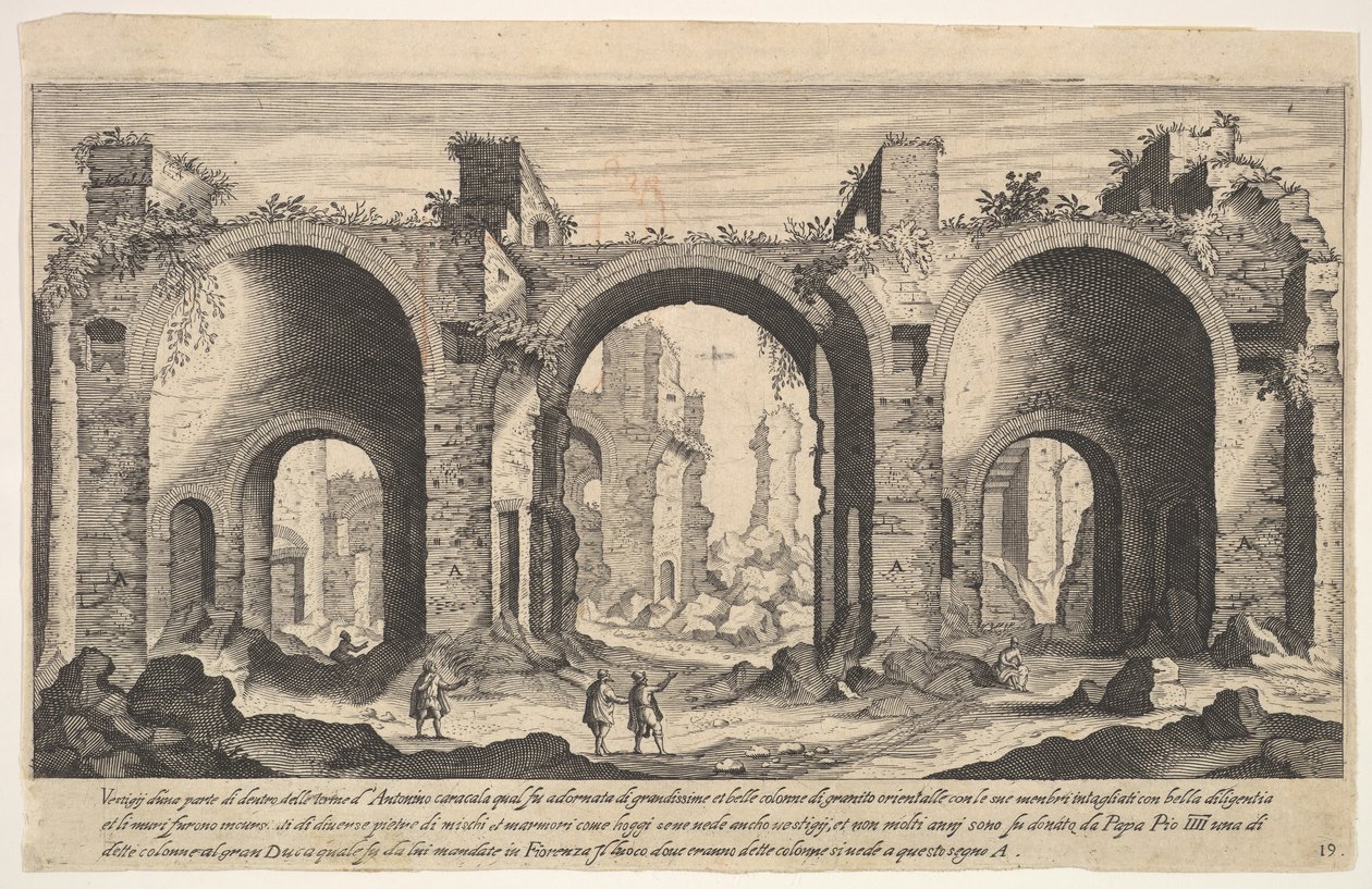 Tafel 19: Ansicht der Caracalla-Thermen, mit dem Buchstaben A die Orte markierend von Aegidius Sadeler II