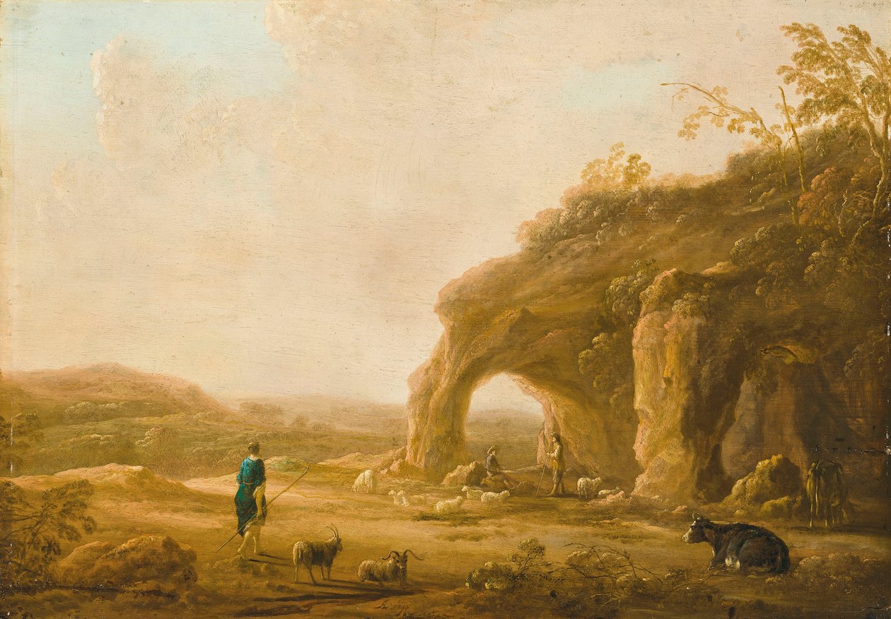 Italienische Landschaft mit Hirten bei einer Grotte von Aelbert Cuyp