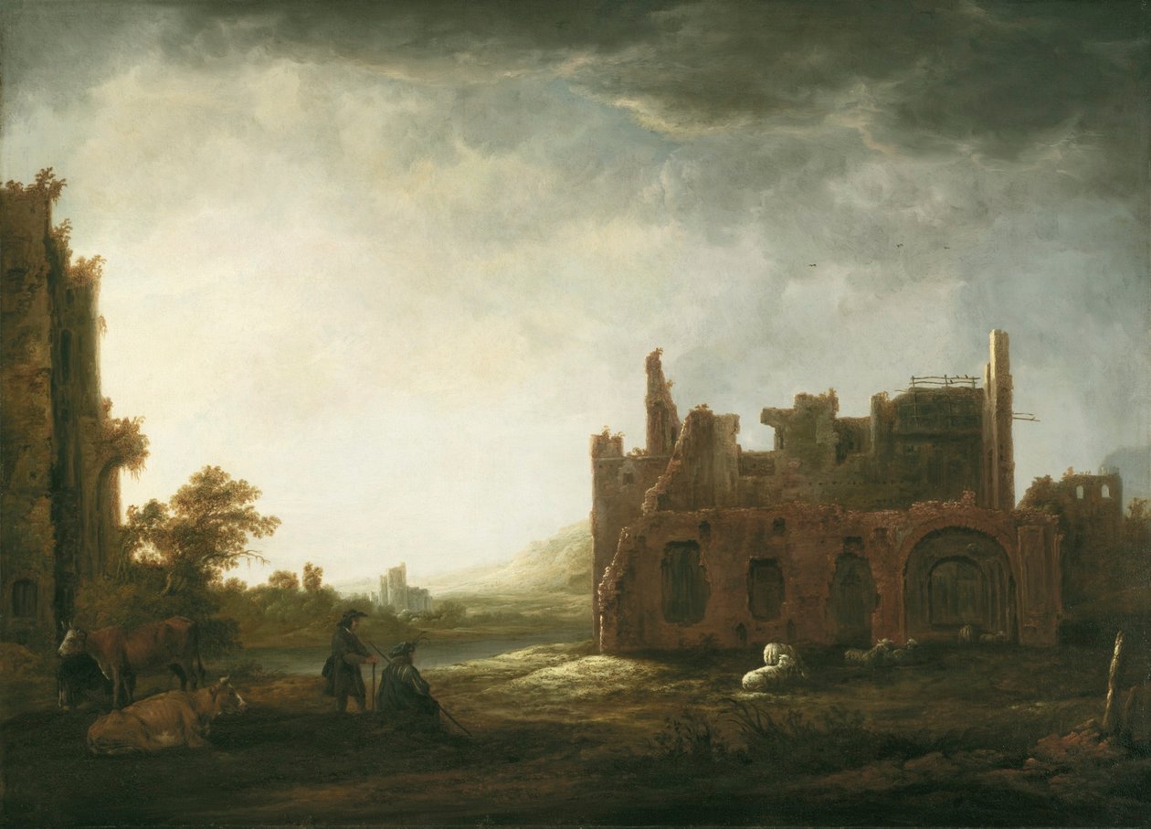 Landschaft mit den Ruinen der Abtei Rijnsburg von Aelbert Cuyp