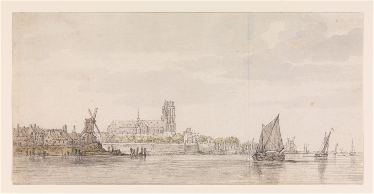 Ansicht der Groote Kerk in Dordrecht vom Fluss Maas von Aelbert Cuyp
