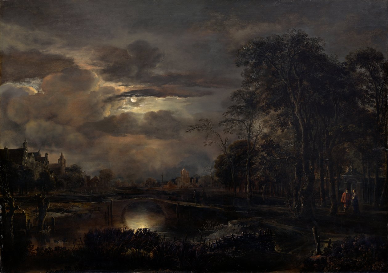 Mondscheinlandschaft mit Brücke von Aert van der Neer