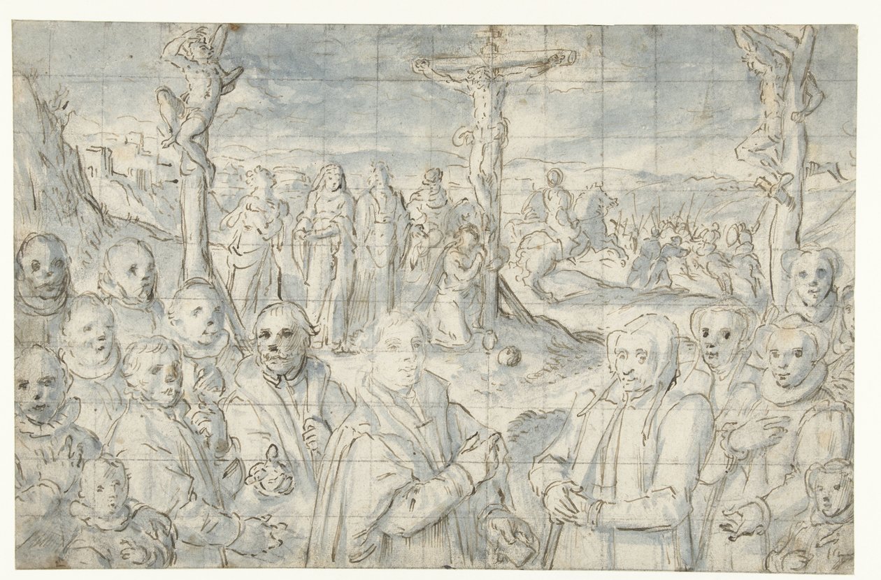 Kreuzigung mit einem Stifter und seiner Familie von Aert Pietersz.