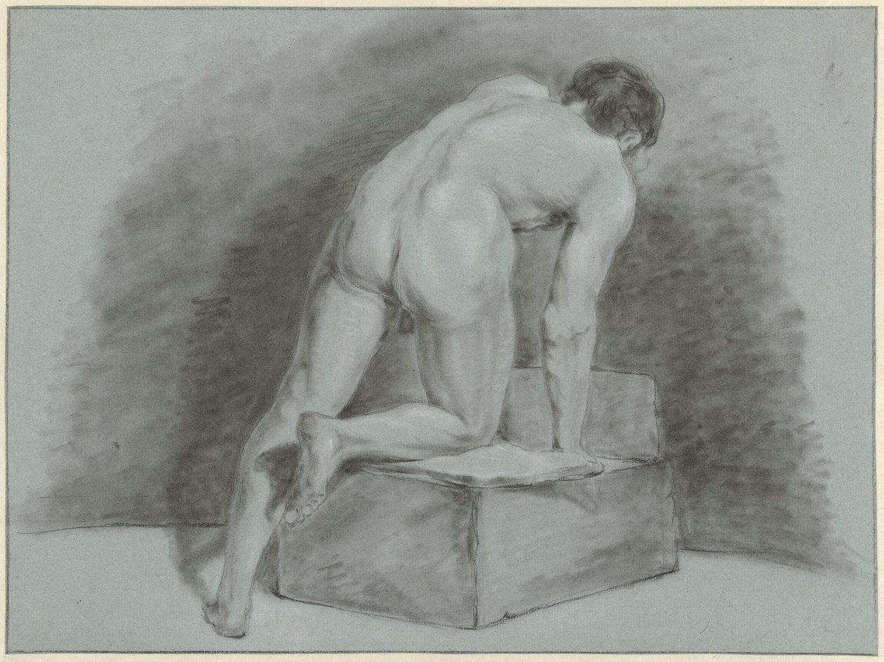 Männlicher Akt, vornübergebeugt, von hinten gesehen von Aert Schouman