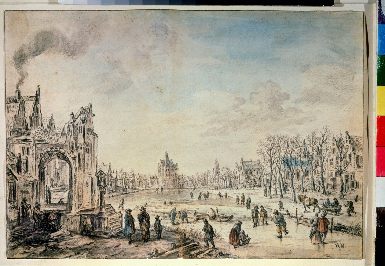 Winterlandschaft mit Schlittschuhläufern von Aert van der Neer