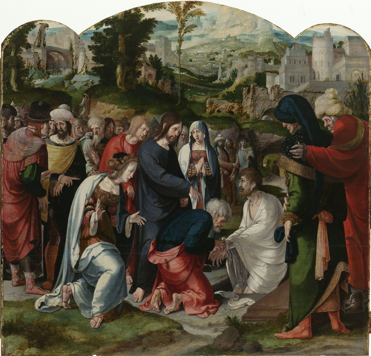 Die Auferweckung des Lazarus, Mittelteil des Triptychons, um 1530 von Aertgen Claesz van Leyden