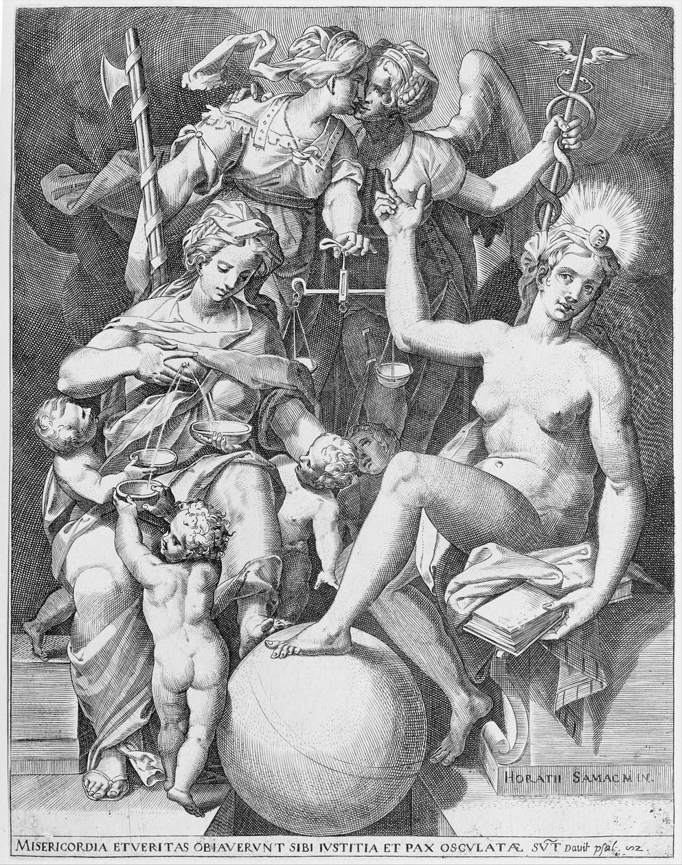 Allegorie des Psalms von David, Misericordia füttert vier Kinder von After Agostino Carracci.