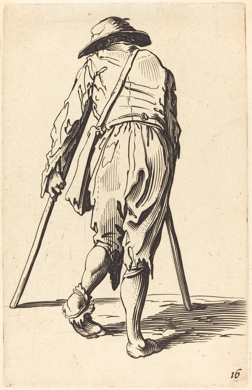 Bettler mit Krücken und Hut, Rückansicht von After Jacques Callot