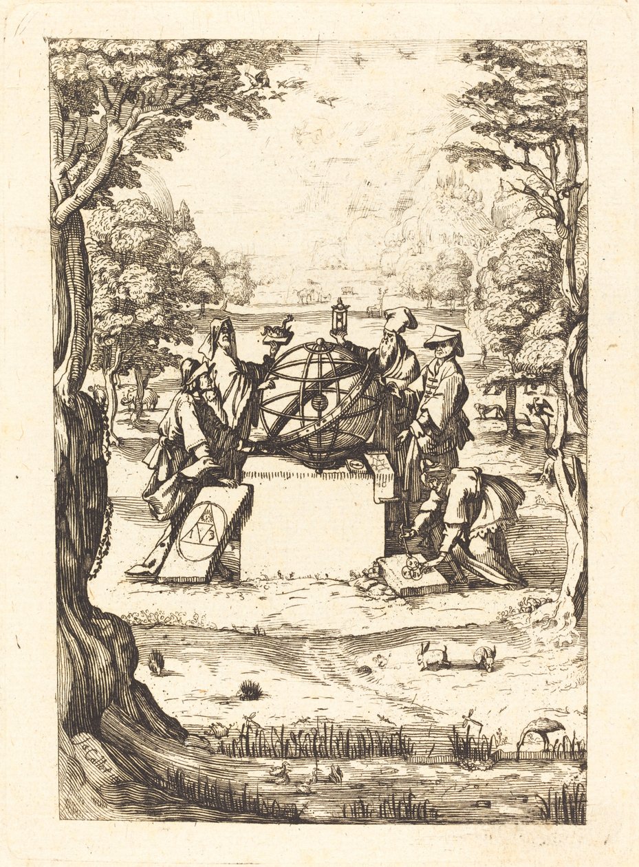 Frontispiz für die Heilige Kosmologie (Titel mit Astrologen) von After Jacques Callot