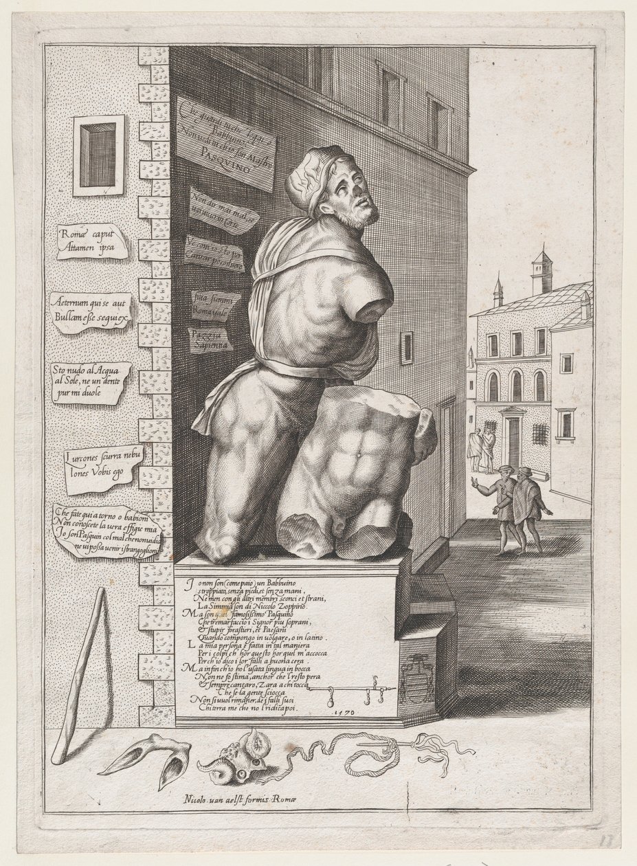 Statue von Pasquin im Haus des Kardinals Ursino, veröffentlicht nach 1582 von After Nicolas Beatrizet.