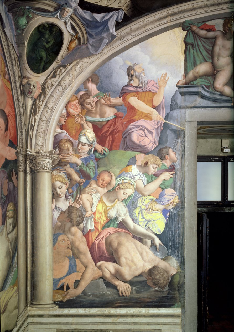 Moses schlägt Wasser aus dem Felsen, aus der Capella di Eleonora, 1555 von Agnolo Bronzino