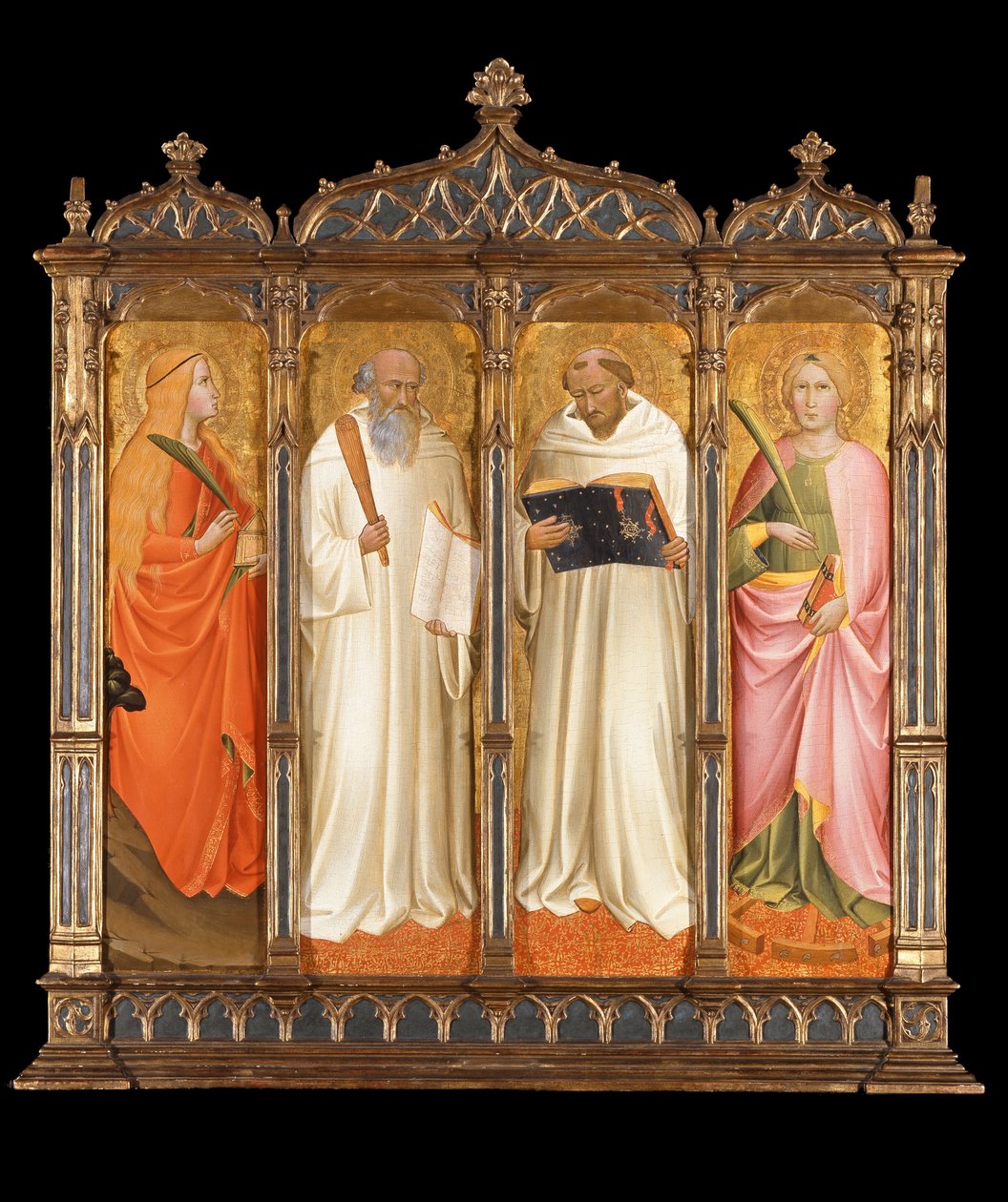 Heilige Maria Magdalena, Benedikt, Bernhard von Clairvaux und Katharina von Alexandria, ca. 1380 von Agnolo Gaddi