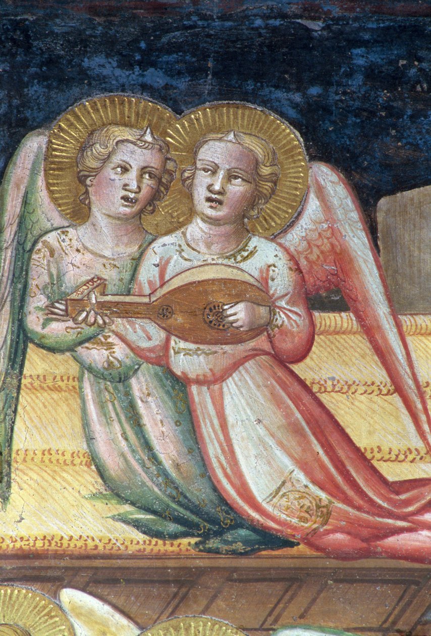 Zwei musikalische Engel, ein Detail aus dem Leben der Jungfrau und des Heiligen Gürtels, aus der Kapelle des Heiligen Gürtels, 1392-95 von Agnolo Gaddi
