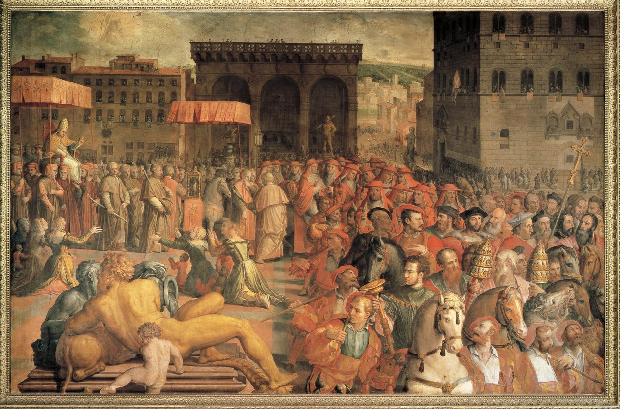 Papst Leo X. (Giovanni de Medici) kehrt nach seiner Wahl nach Florenz zurück von Agnolo Bronzino