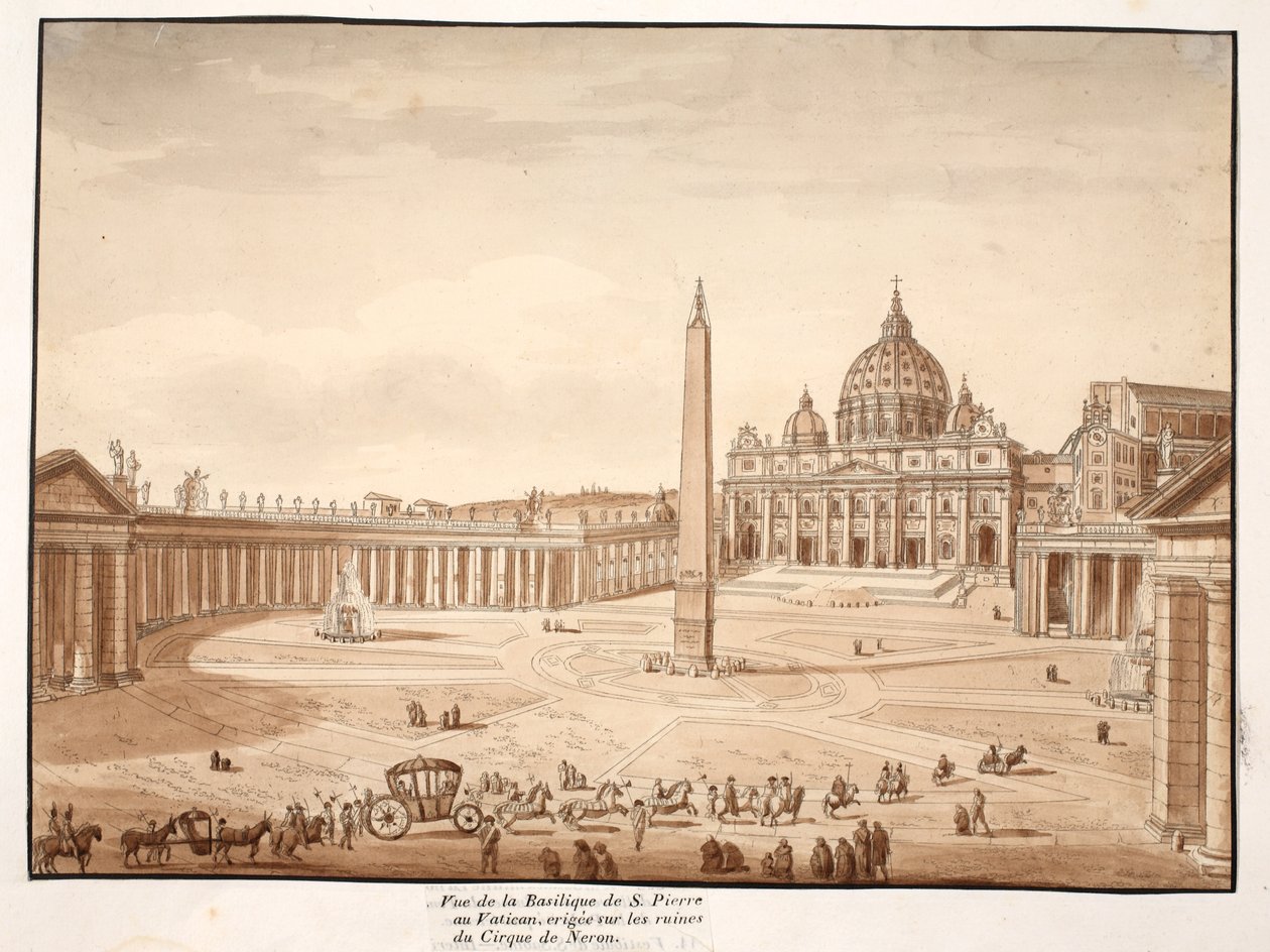 Ansicht der Petersbasilika im Vatikan, gebaut auf den Ruinen des Circus von Nero, 1833 von Agostino Tofanelli