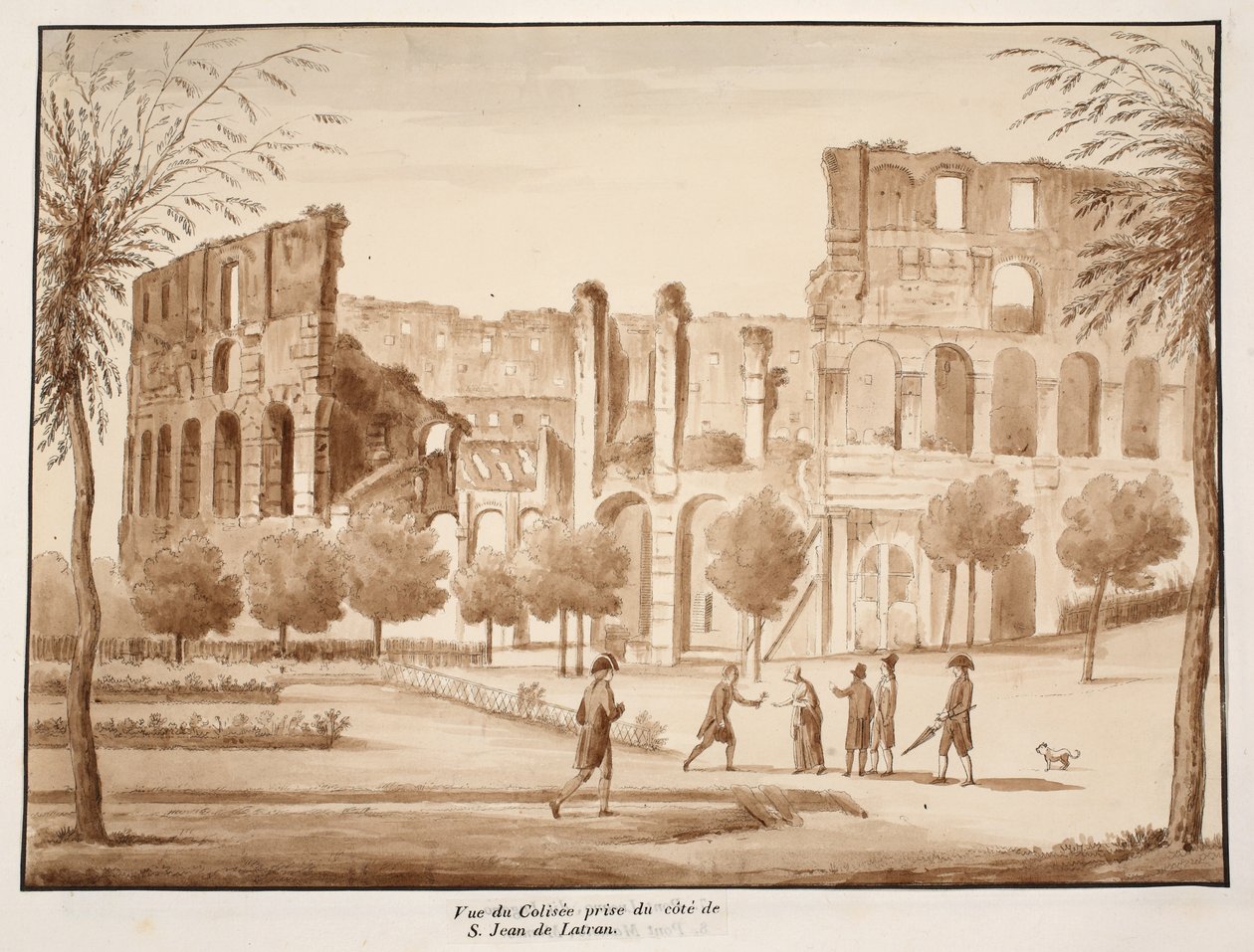Ansicht des Kolosseums von der Seite von St. Johannes im Lateran, 1833 (Radierung mit brauner Waschung) von Agostino Tofanelli