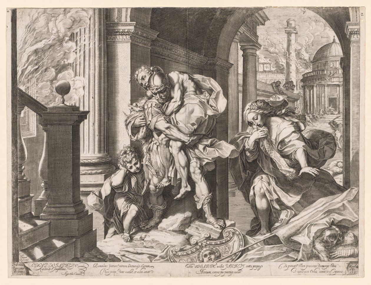 Aeneas und seine Familie fliehen aus Troja, 1595 von Agostino Carracci