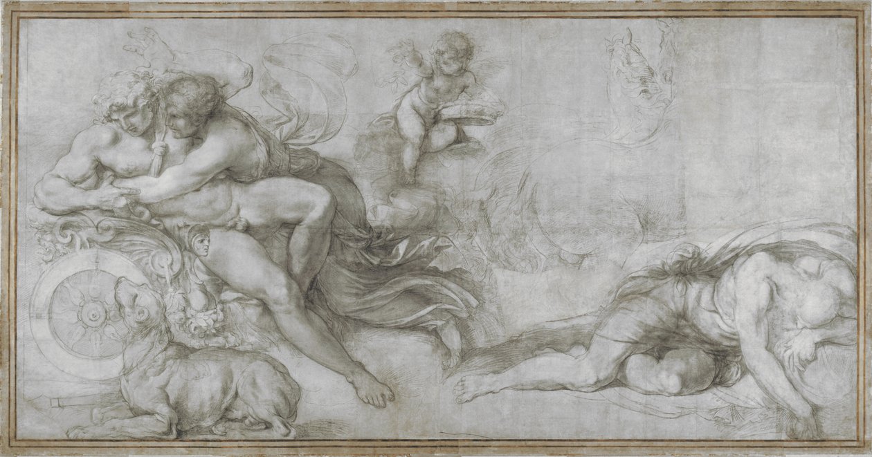 Cephalus wird von Aurora in ihrem Wagen entführt, Karton für ein Fresko in der Galerie des Palazzo Farnese, Rom, ca. 1599 von Agostino Carracci
