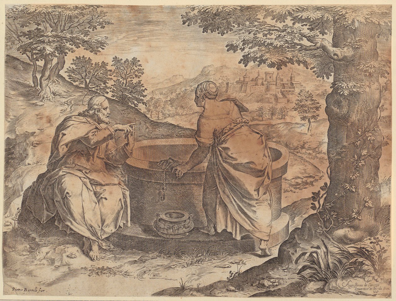 Jesus und die Samariterin von Agostino Carracci