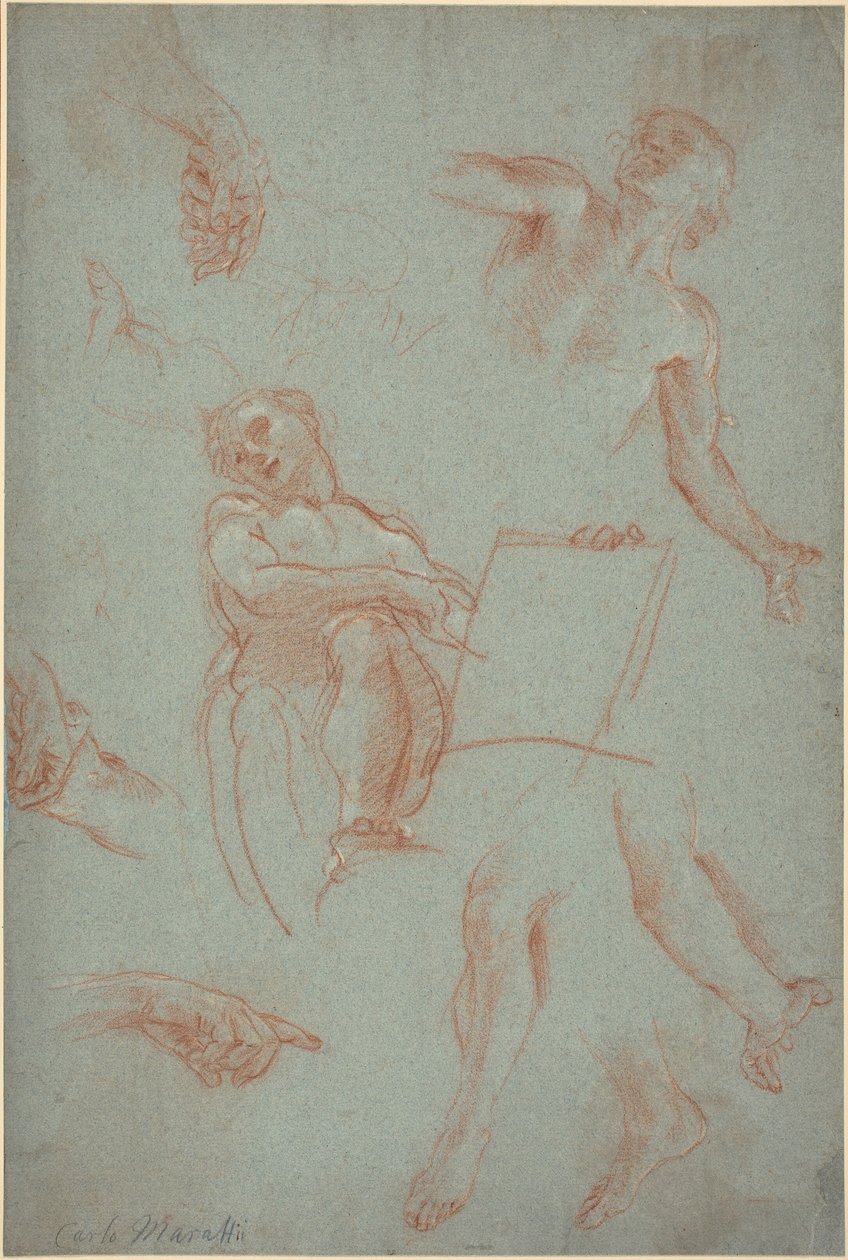 Blatt mit Studien von Figuren, Händen und Füßen von Agostino Masucci