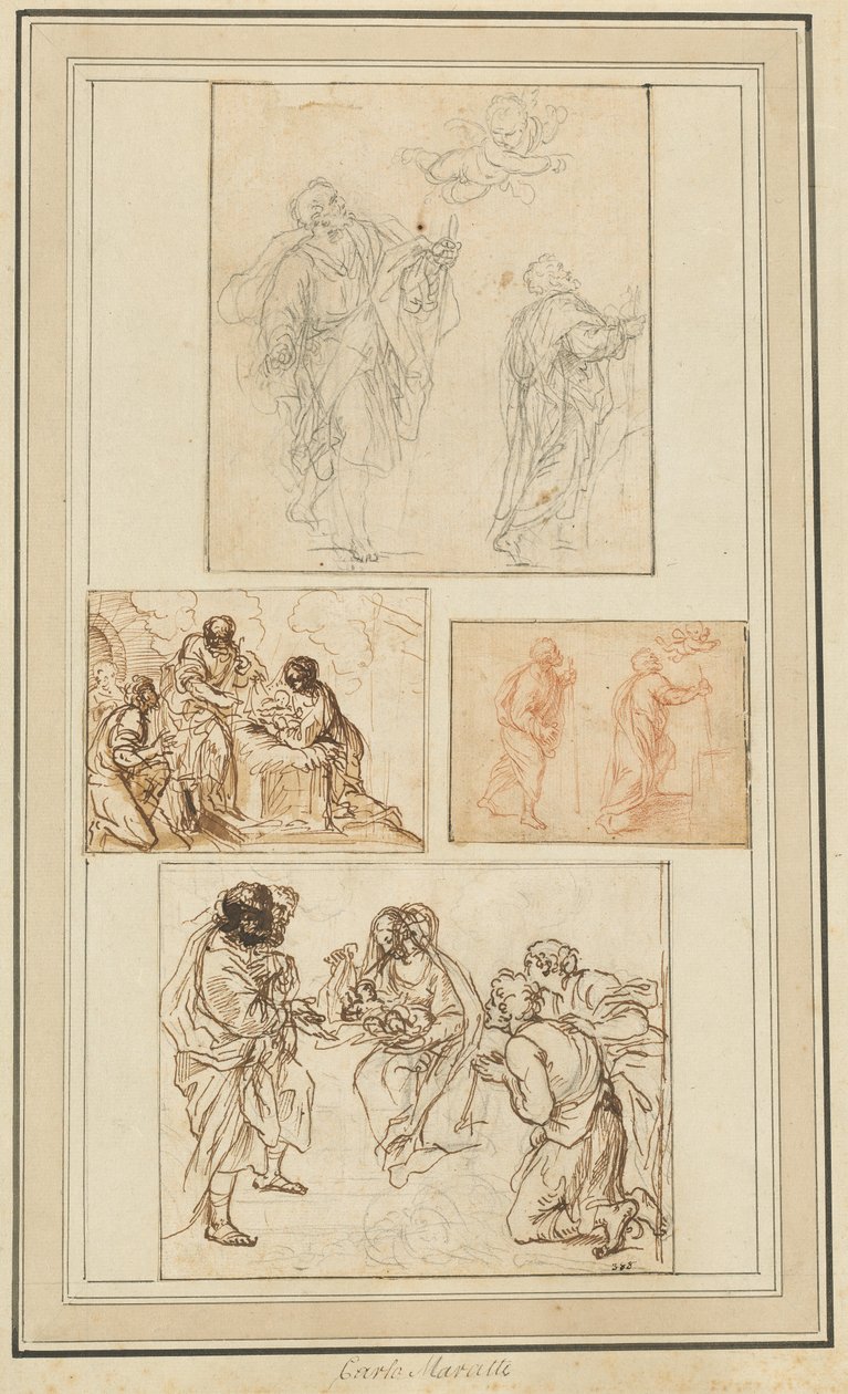 Studien eines Apostels, geführt von einem Engel und die Anbetung der Hirten von Agostino Masucci