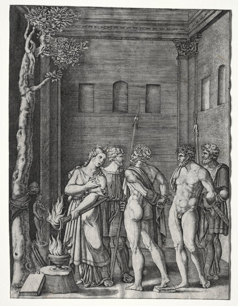 Orestes und Pylades werden Iphigenie zum Opfer gebracht von Agostino Veneziano