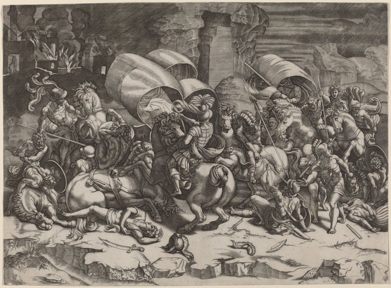 Der Kampf mit dem Entermesser von Agostino dei Musi, after Giulio Romano