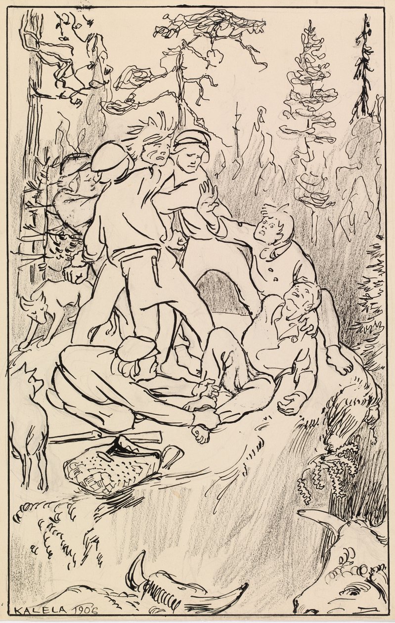 Kampf auf dem Hiidenkivi-Felsen von Akseli Gallen-Kallela
