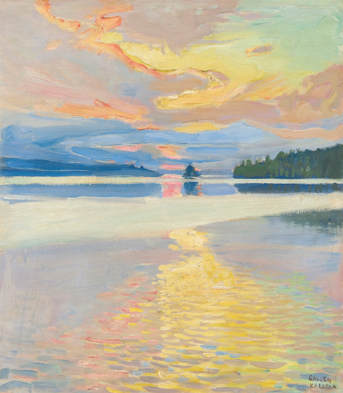 Sonnenuntergang über dem See Ruovesi, c. 1915 von Akseli Valdemar Gallen Kallela