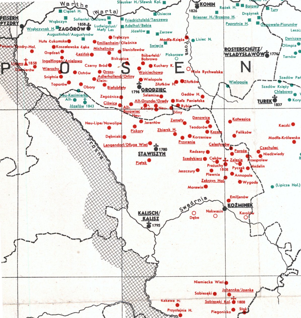 Siedlungen 1938 zwischen Kalisch, Władysławów und Turek von Albert Breyer