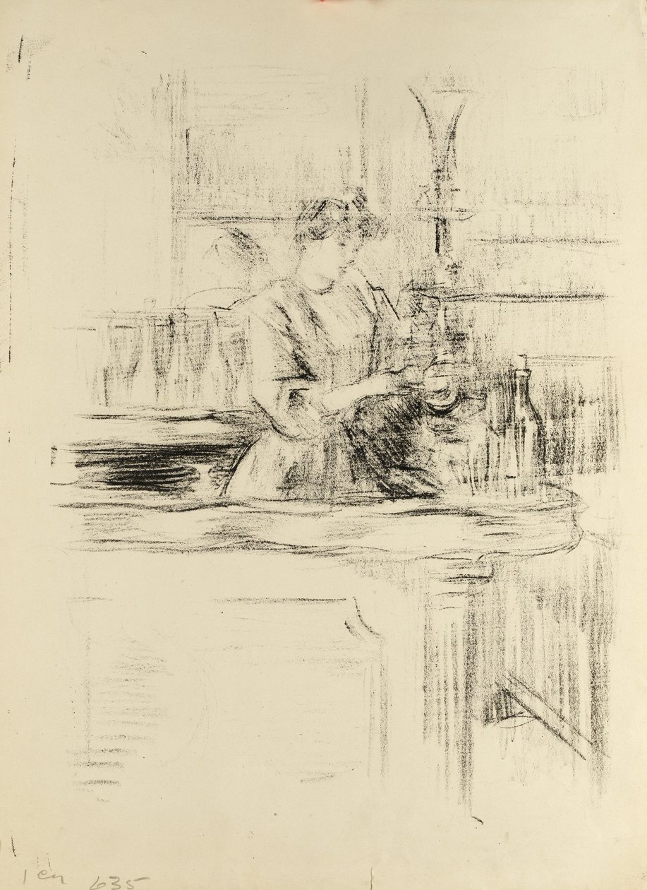 Frau, die an einer Bar arbeitet, späte 1890er Jahre von Albert de Belleroche
