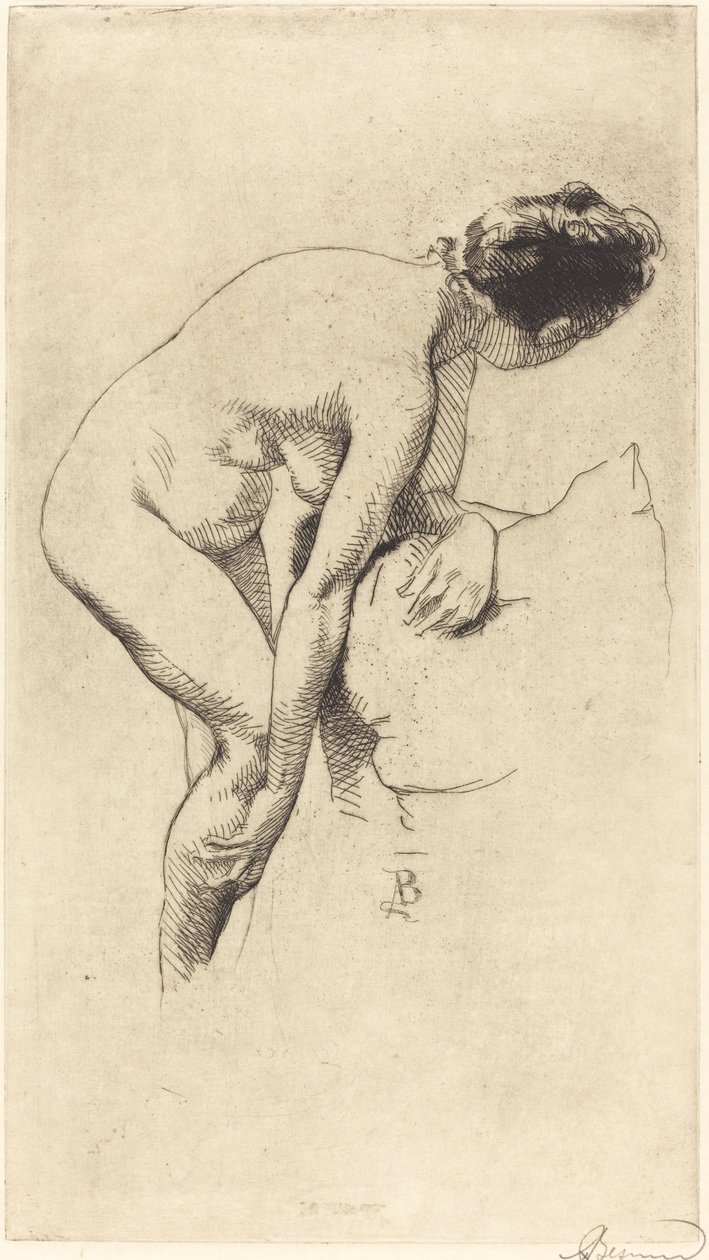 Nackte, die ihr Bein hält von Albert Besnard