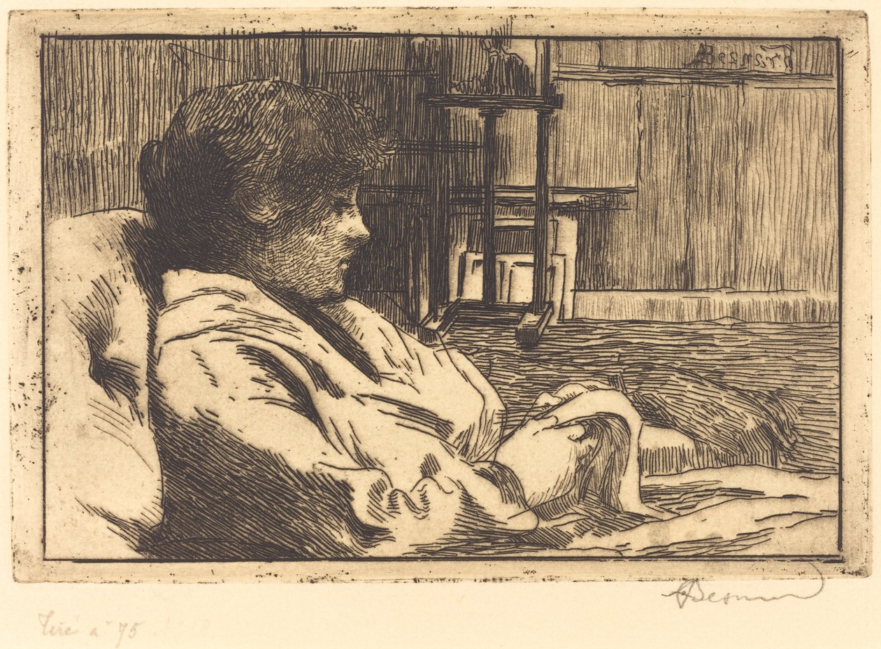 Frau liest im Atelier von Albert Besnard