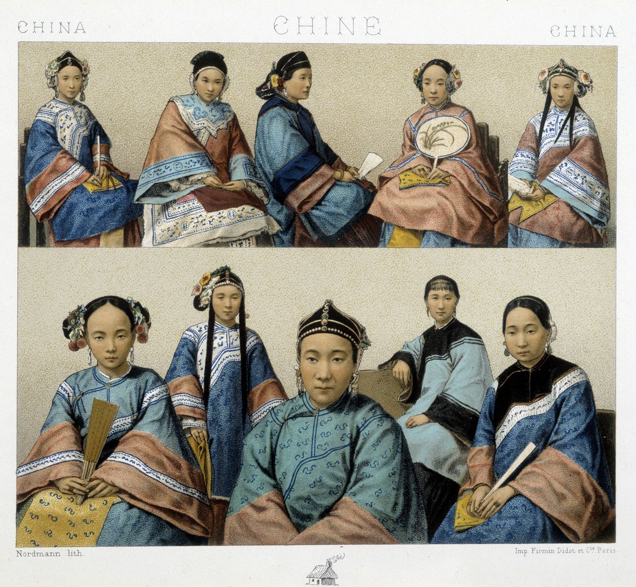 Verschiedene Frauentypen in China - in „Le costume historique“ von Racinet von Albert Charles August Racinet