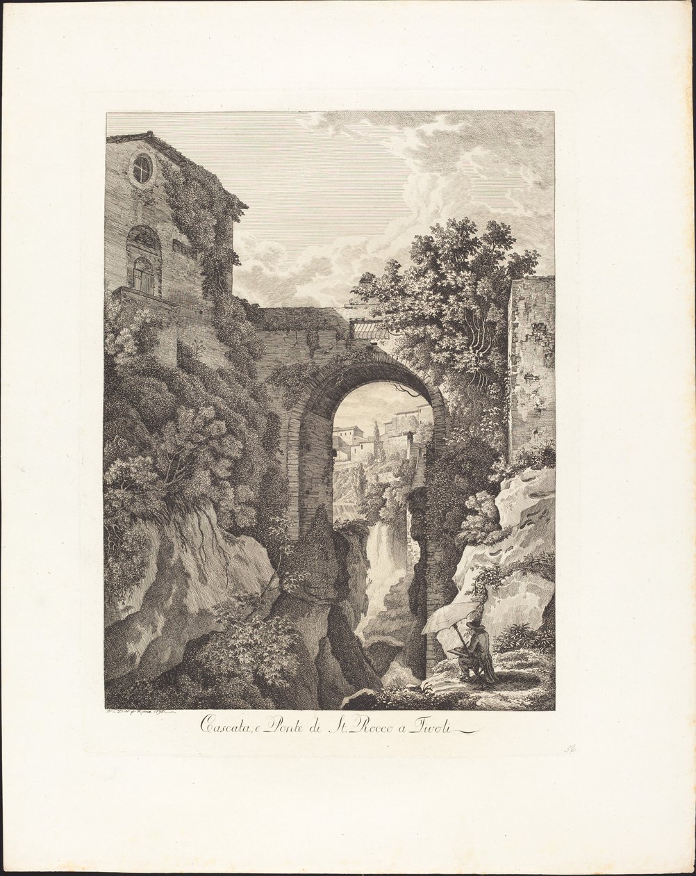 Wasserfall und Brücke von San Rocco in Tivoli von Albert Christoph Dies
