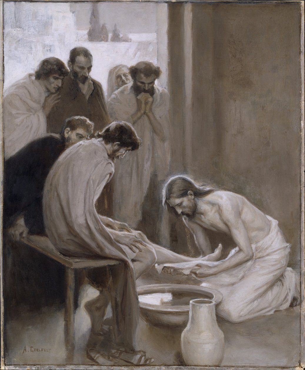 Jesus wäscht die Füße seiner Jünger von Albert Edelfelt