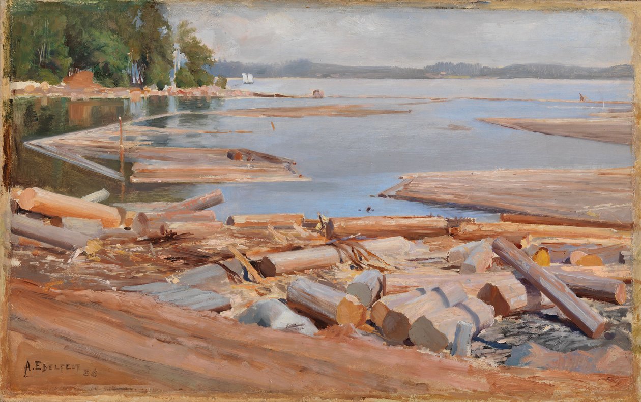 Floß aus Baumstämmen von Albert Edelfelt