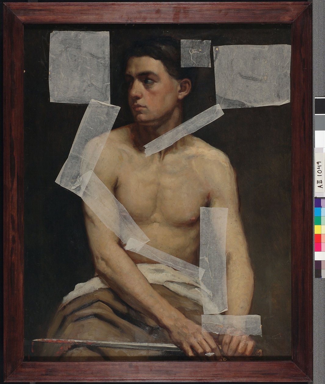 Sitzender männlicher Modell mit Schwert, Akademiestudie von Albert Edelfelt