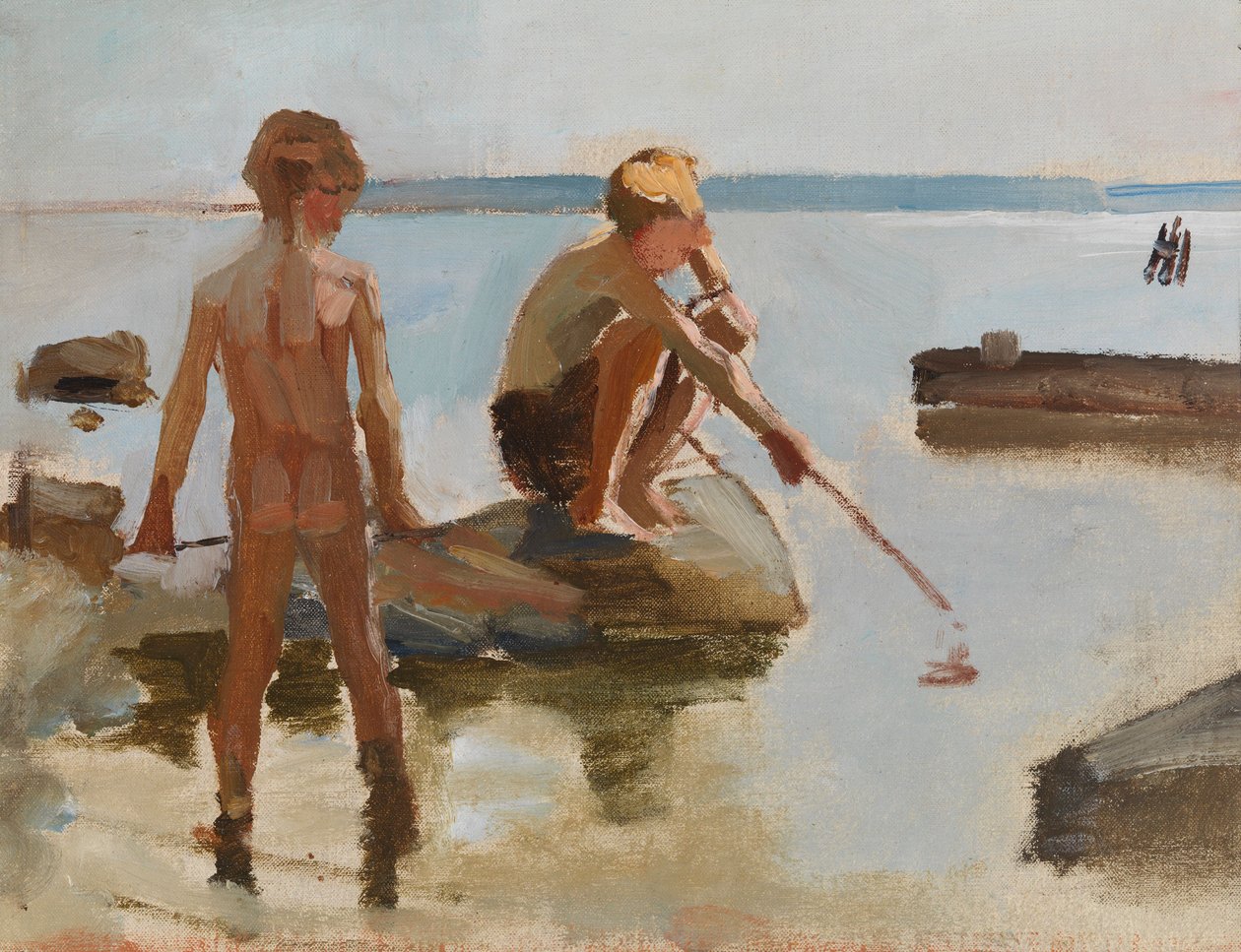 Skizze für Jungen, die am Ufer spielen von Albert Edelfelt