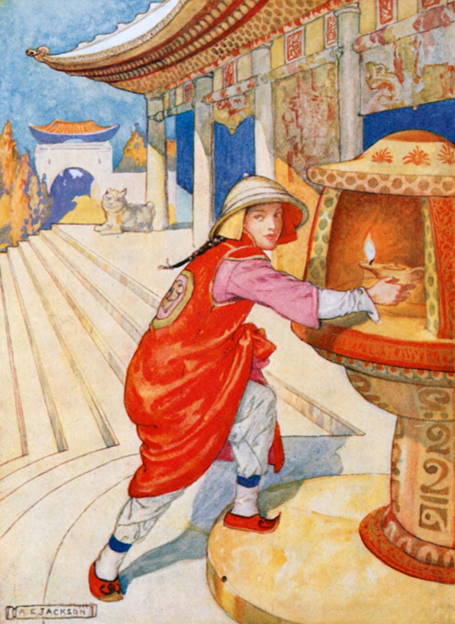 Aladdin stieg die Stufen hinauf und nahm die brennende Lampe aus der Nische von Albert Edward Jackson
