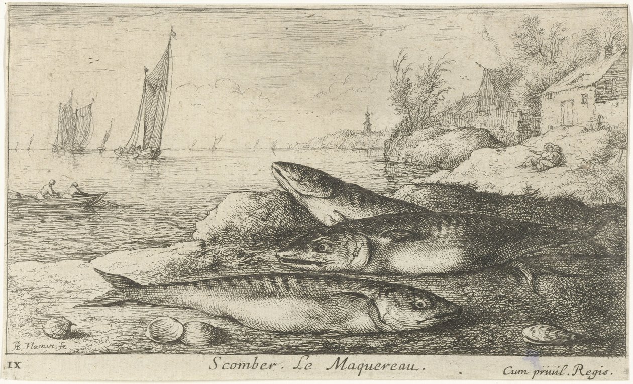 Drei Makrelen am Strand von Albert Flamen