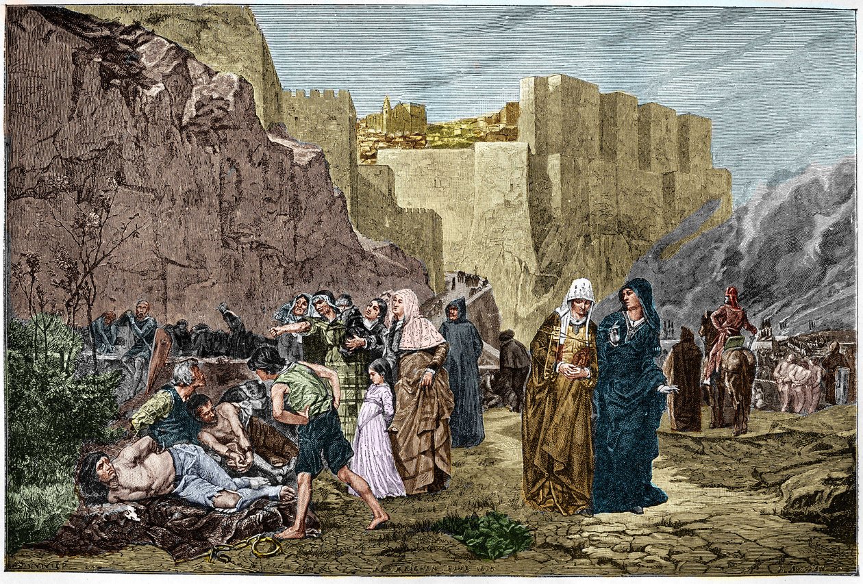 Kreuzzug gegen die Albigenser - Die Beleidigung der Gefangenen (Gravur nach dem Gemälde von Albert Maignan) von Albert Pierre René (after) Maignan