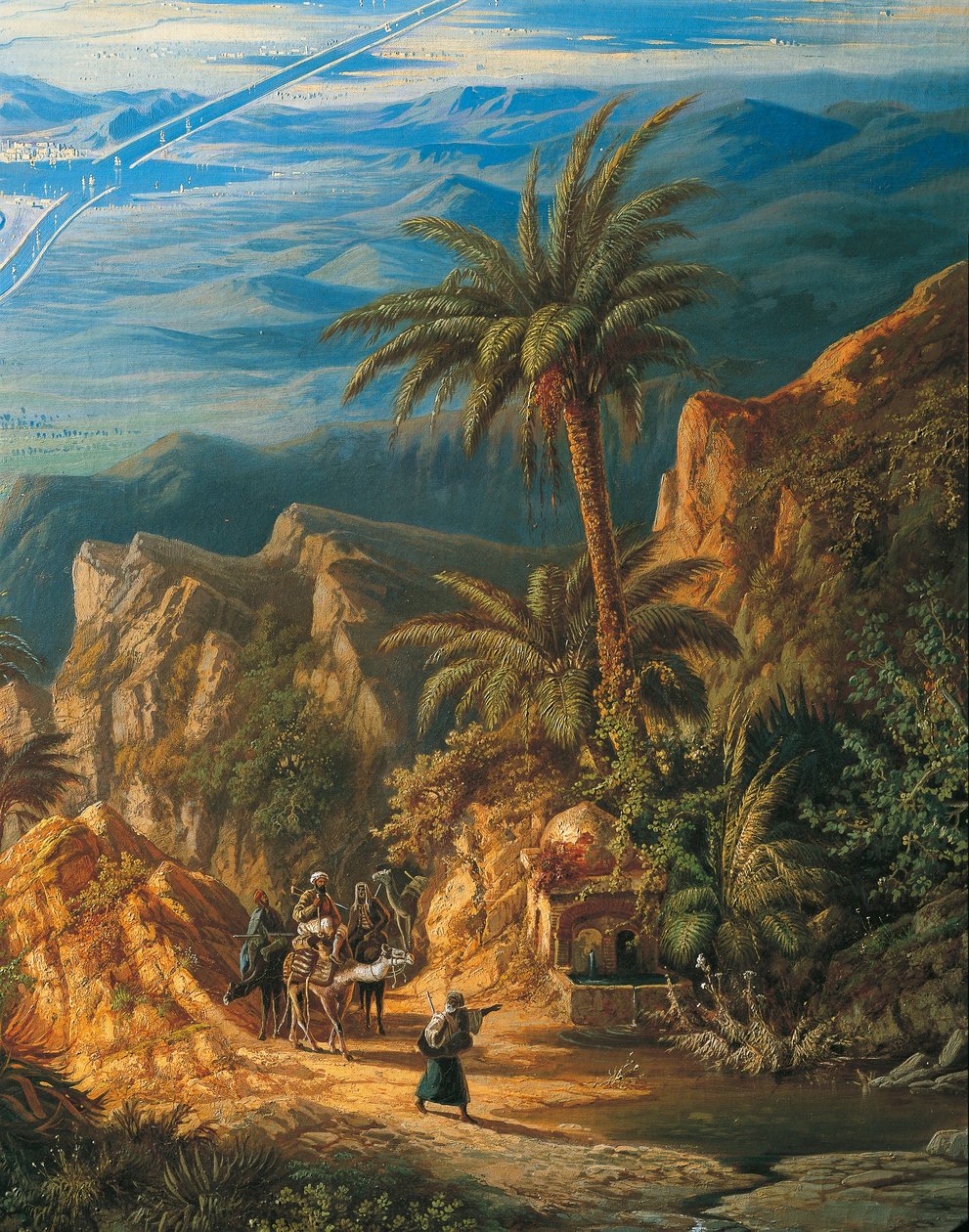 Ansicht des Suezkanals, Detail: Karawanen und Palmen von Albert Rieger
