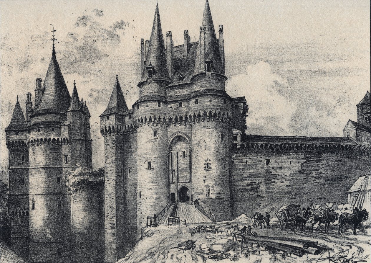 Le Chatelet in Vitré in Ille-et-Vilaine - Altes Frankreich - Bretagne - Text, Zeichnungen und Lithographien von Albert Robida (1848-1926) undatiert Ende 19. Jahrhundert von Albert Robida