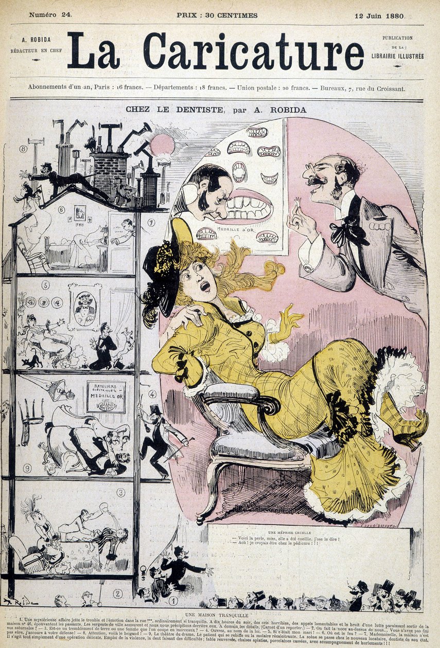 Frau beim Zahnarzt - von Robida, in „La caricature“ vom 12.06.1880 von Albert Robida