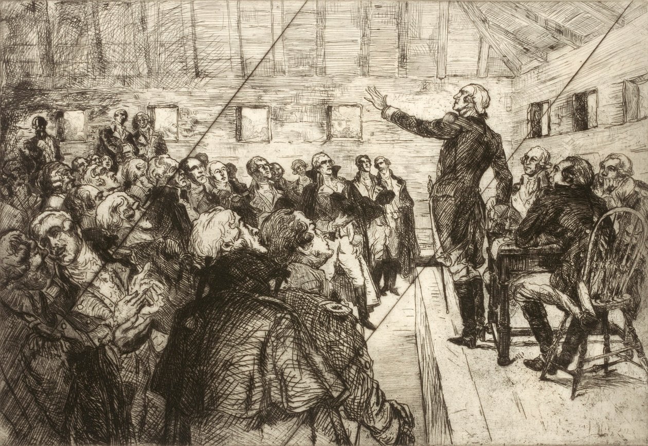 Washington verhindert eine Militärdiktatur (stornierte Platte aus dem Portfolio "Das Zweihundertjahrfeier-Panorama von George Washington") von Albert Sterner