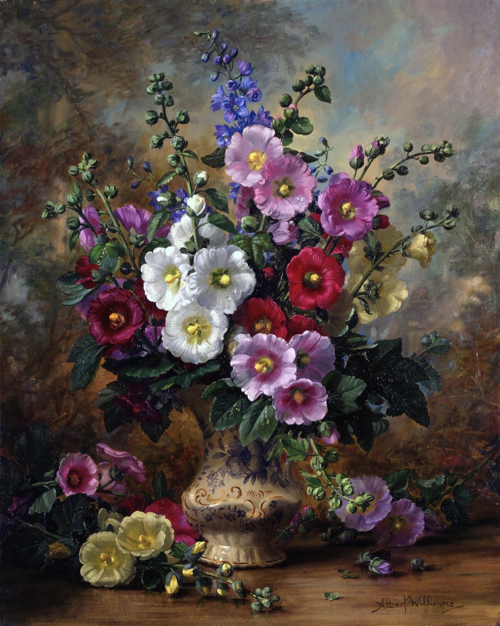 Stockrosen in einer chinesischen Vase von Albert Williams