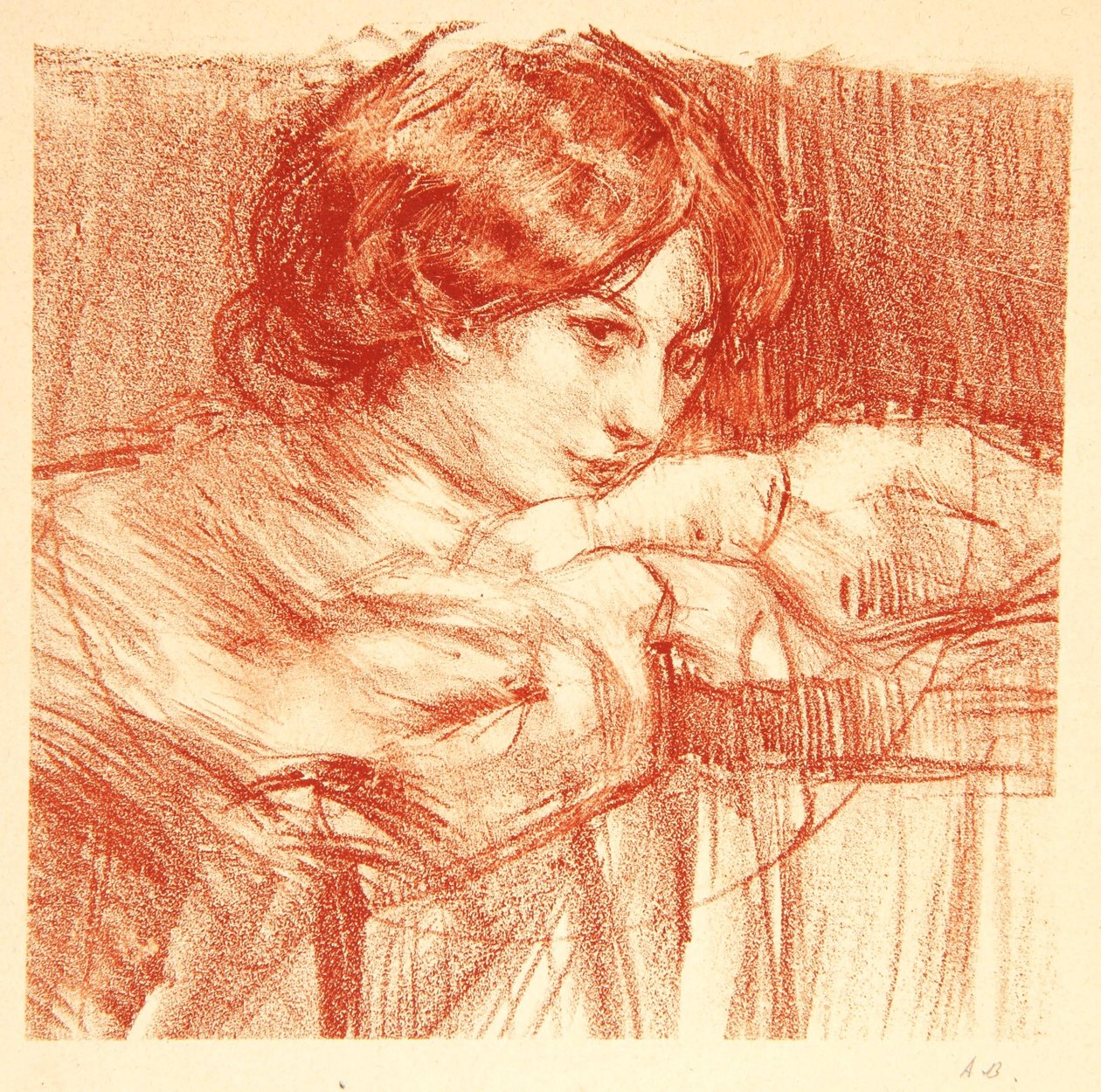 Junge Dame, die auf verschränkten Händen lehnt, 1902 von Albert de Belleroche
